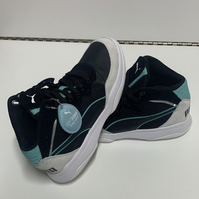 PUMA Rebound Playoff Soft Foam Black White Teal 370547-01 Men's Mid Top Sneakers
