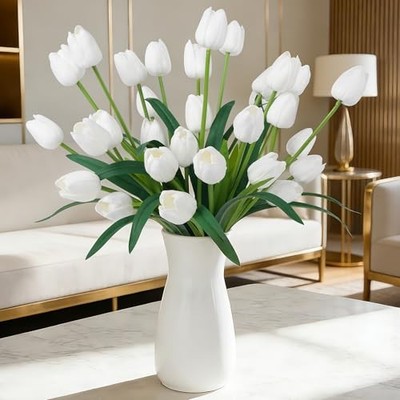  18.9 ''Large White Imitation Tulip Artificial Flowers-Piece 30 White 30 Flowers