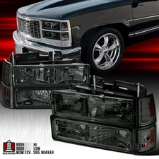 Fit 1994-1998 GMC C10 Sierra Suburban Smoke Headlight Bumper Corner Signal Lamps