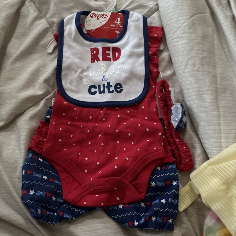 NEW! Patriotic-4th Of July-4 Pc. Infant Clothing Set (6-9M) "Red, White, Cute"