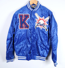 90s Chicago Cubs Satin Jacket Men's Large Blue Embroidered Patches Snap Button