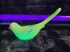 Fenton Custard Uranium Bird of Happiness Glass Figurine Painted Signed Glows