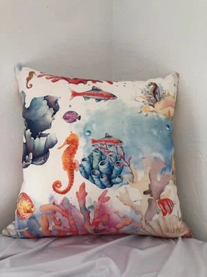 Funda Cojín Fondo Marino Hecho a Mano - Mar Océano Peces Coral 40x40 45x45 - Imagen 1 de 4