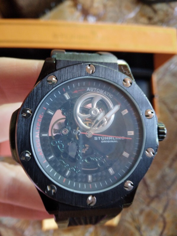 Stührling Stuhrling APOCALYPSE Automatic Skeleton Watch, 20 jewels, carbon fiber
