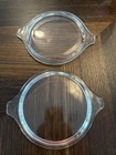 S/2 Vintage Pyrex Round Glass Lids Only 470-C for Casserole Dish Tab Handles VGC