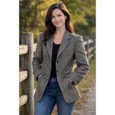 Harris Tweed Blazer Jacket Women's XS Scottish Wool Equestrian Sport Coat USA