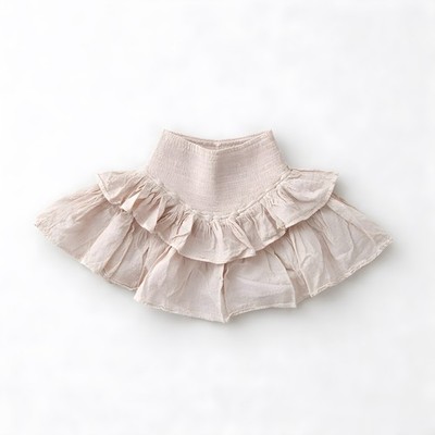 NWT Blanco by Nature Beige Ruffled Smocked Waist Skort Mini M  100% Cotton
