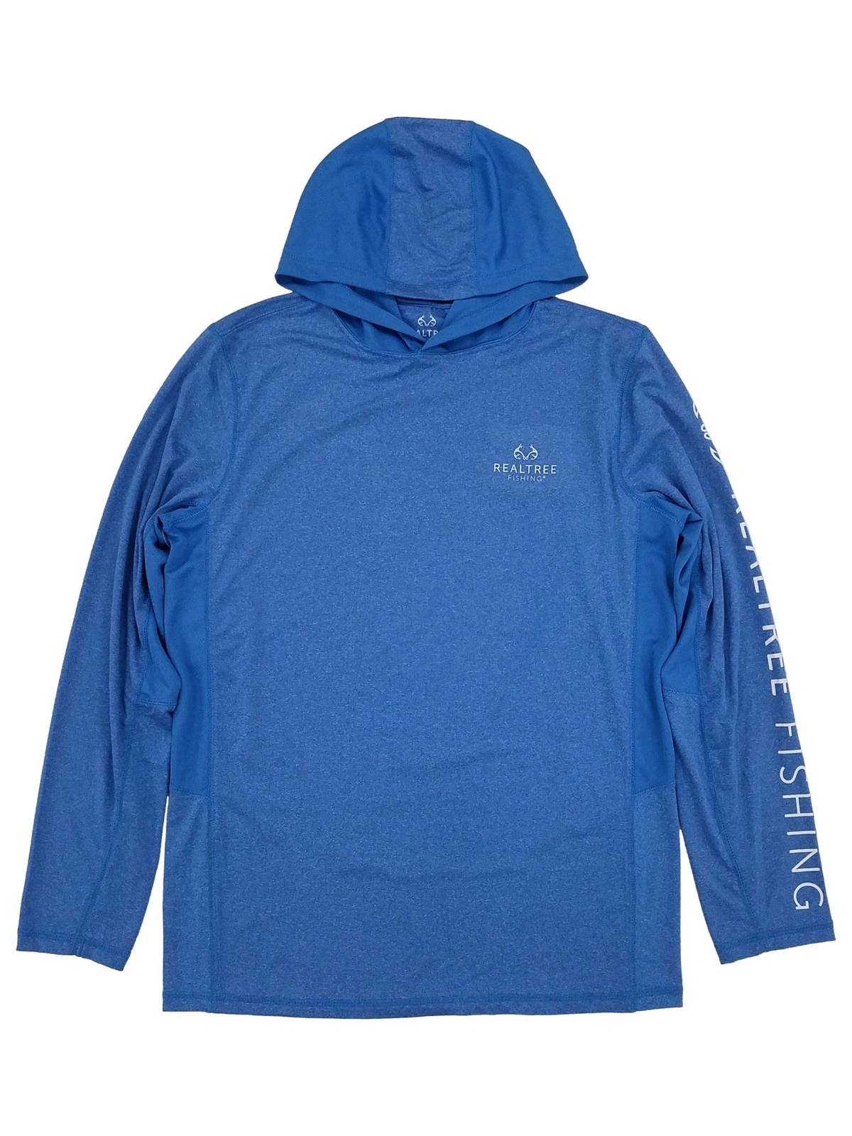 Realtree Mens Blue Heather Long Sleeve Performance Hooded Fishing Shirt Small