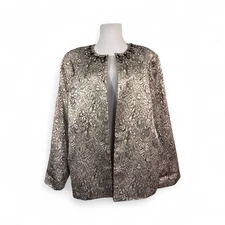 Kasper Women's 16W Open Front Blazer Beaded Copper Metallic Paisley Long Sleeves