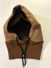 Walls Blizzard Pruf Hood Head Neck Cover Brown Canvas Hat Drawstring Fleece