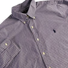 Ralph Lauren Button Down Shirt Mens XL Purple Gingham Check Long Sleeve Pony