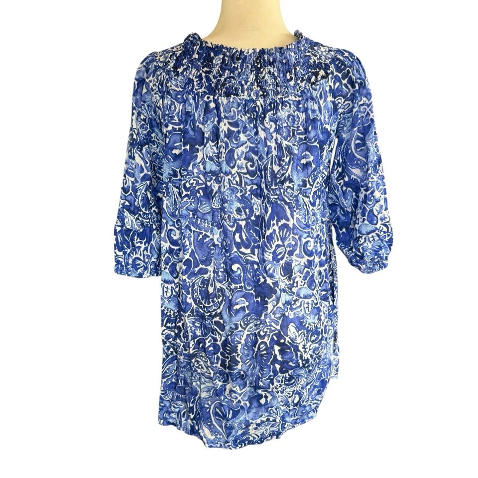 Vestido para mujer Lauren Ralph Lauren para nadar S azul floral fruncido costero Foto 4 de 4