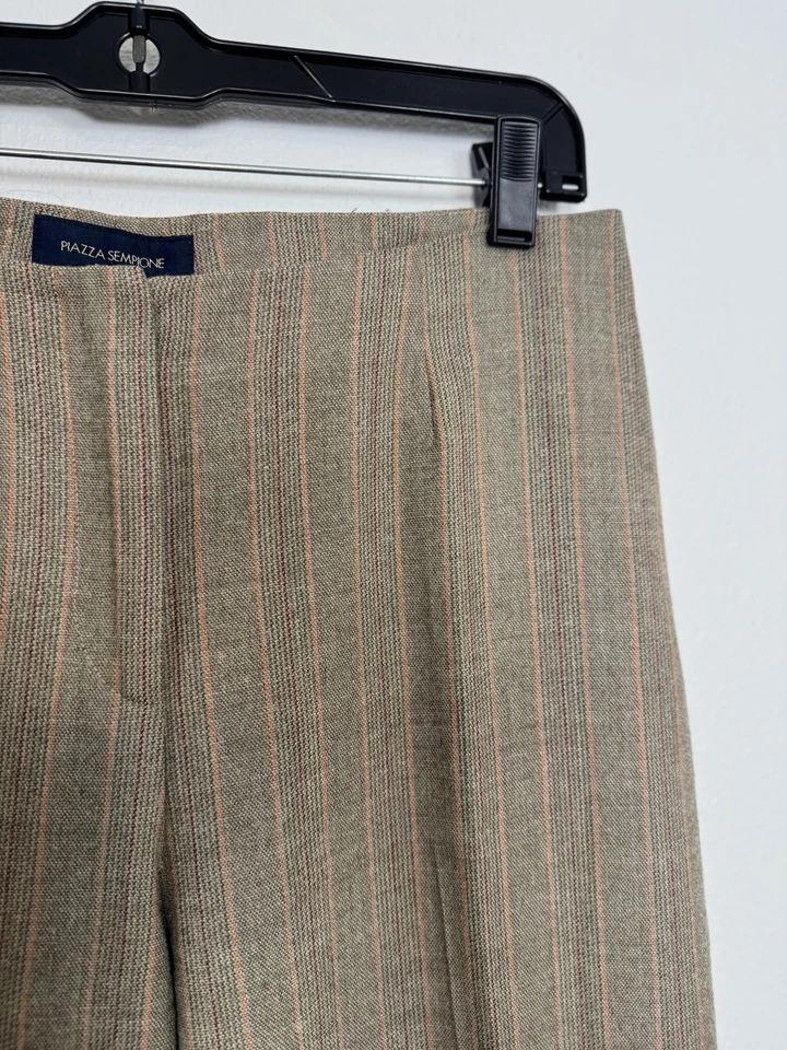 Calça Piazza Sempione Feminina IT 44 Marrom Listra Perna Larga Itália Lã Marilyn - Imagem 2 de 4