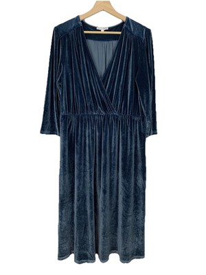 Baltic Born Velvet Dress Blue Faux Wrap Sz 1XL Whimsigoth Witchy Fairy Grunge