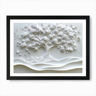 3D Relief weißer Baum Kunstwerk Kunst P gerahmt Wandbild Poster Leinwanddruck Bild