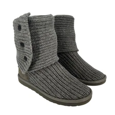 UGG Classic Cardy Boots Womens Size 7 Gray Knit Button Tall Fold Over