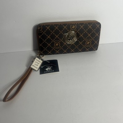 Beverly Hills Polo Club Brown Faux Leather Wristlet Wallet Clutch Organizer
