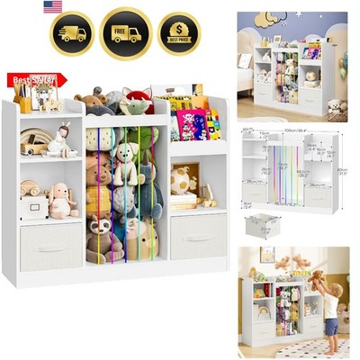 Toy Storage Organizer with Stuffed Animal Storage, 4-in-1 Toy Organizer & Stu...