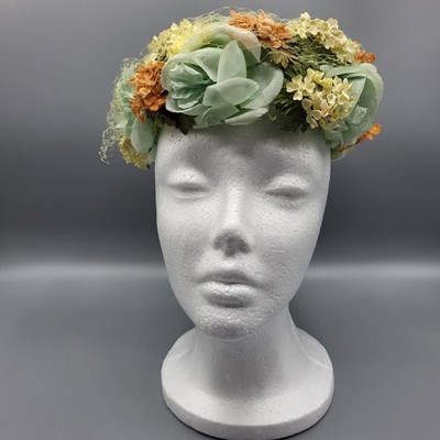 Vintage 1950s Linda Farrell Floral Fascinator Hat Green Orange Silk Flowers