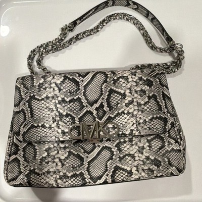 Michael Kors Snake Pattern Shoulder Bag Chain Accent Black White Gray Women