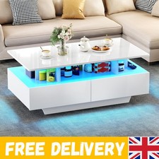 Elegant High Gloss Coffee Table with 4 Drawers and LED Lighting for Living Rooms