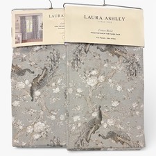 Laura Ashley Peacock Floral Gray Set of 4 Curtain Panels 96 Back Tab NEW
