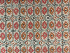 Mexican Ikat Linen Fabric Aqua & Terracotta Curtain Blind Upholstery