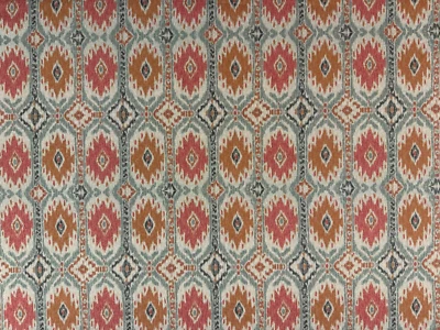 FRANK THOMAS INTERIORS Mexican Ikat Linen Fabric Aqua & Terracotta Curtain Blind Upholstery