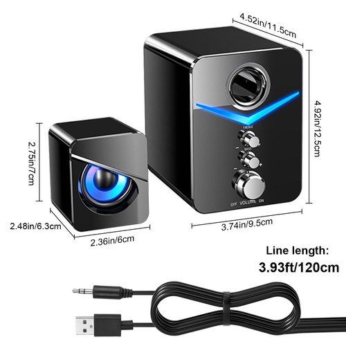 USB Computer Speakers System Stereo Bass Subwoofer LED for Desktop Laptop PC US - Picture 11 of 16