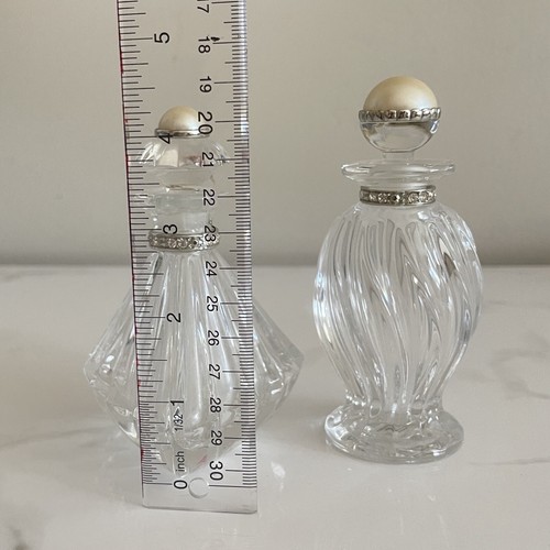 Lenox Silver Pave Diamonds & Pearl Perfume Bottle Set Triangle Swirl Crystal - Picture 8 of 8