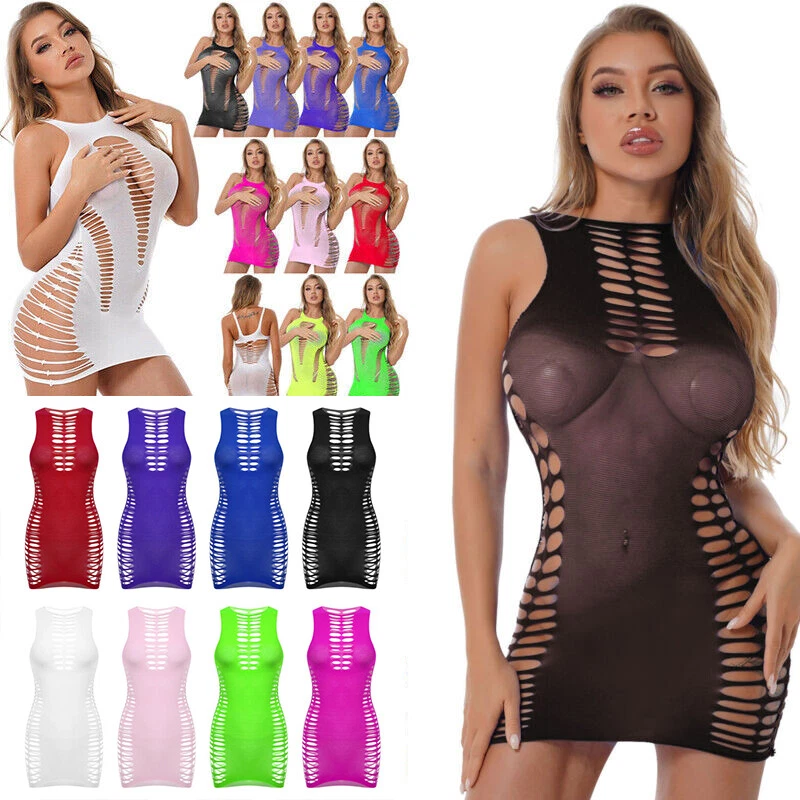 Women Sexy Hole Bodycon Lingerie Stretchy Bodysuit Mini Dress Bar Party  Underwear Nightwear Sleepwear