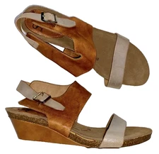Sofft New Sz 11 M Brown Silver Leather Cork platform Wedge Heel Sandals