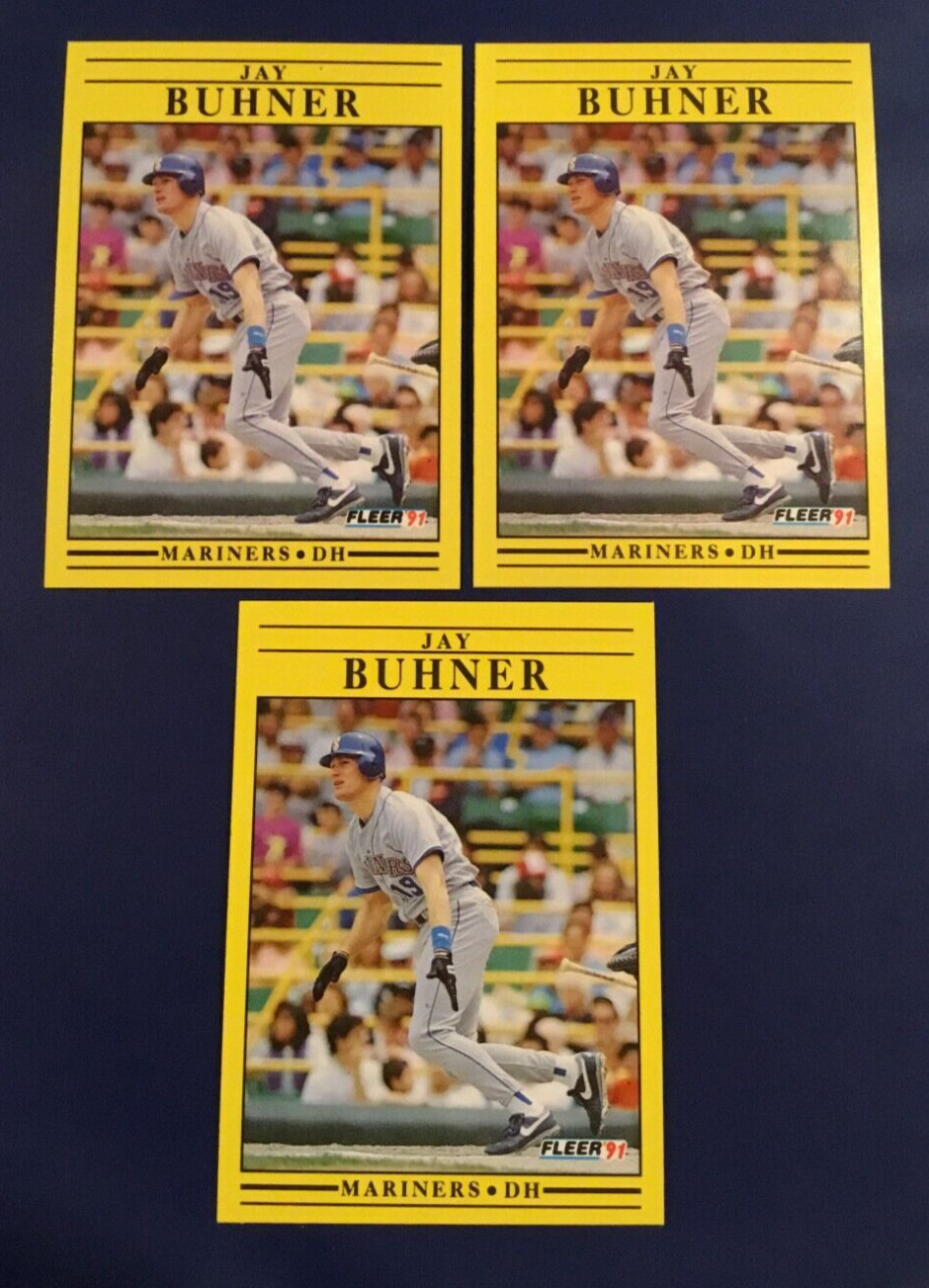 1991 Fleer # 446 JAY BUHNER Lot 3 Seattle Mariners Yellow Border
