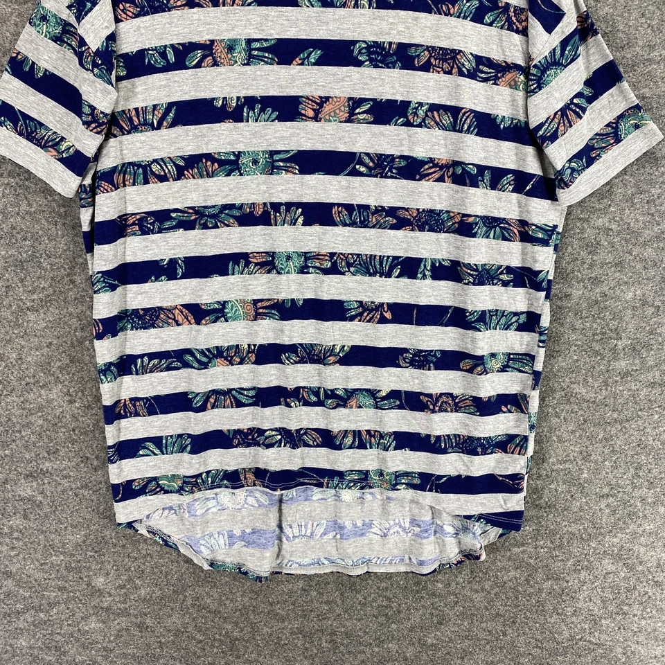 Top LuLaRoe Mujer S Pequeño Gris Rayas Manga Corta Túnica Floral Rayón Foto 3 de 4