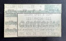 1997 Phish Concert Ticket Stub 11/28/97 Worcester Centrum Center, Worcester MA.