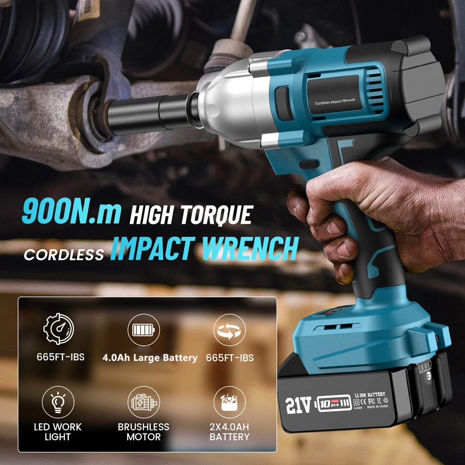 Cordless Electric Impact Wrench 1/2 in 900N.m Brushless 665Ft-lbs Torque 3300RPM - Image 4 of 4