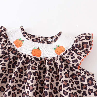 NEW Boutique Pumpkin Girls Embroidered Smocked Leopard Print Dress | eBay