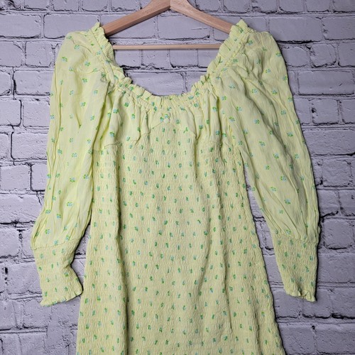 Faithfull The Brand Smocked Gombardy Mini Dress In Yellow Floral Size M - Picture 2 of 10