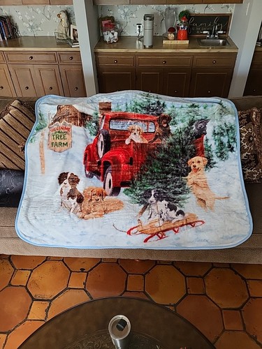 Weihnachten rot LKW Baum Bauernhof Welpe Überwurf Decke 50 x 60 Zoll