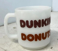 Vintage Dunkin Donuts White Glasbake Coffee Mug Brown Logo