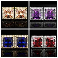 Men's Shiny Square Rhinestone Cufflinks Boxed Business Crystal Cuff Links