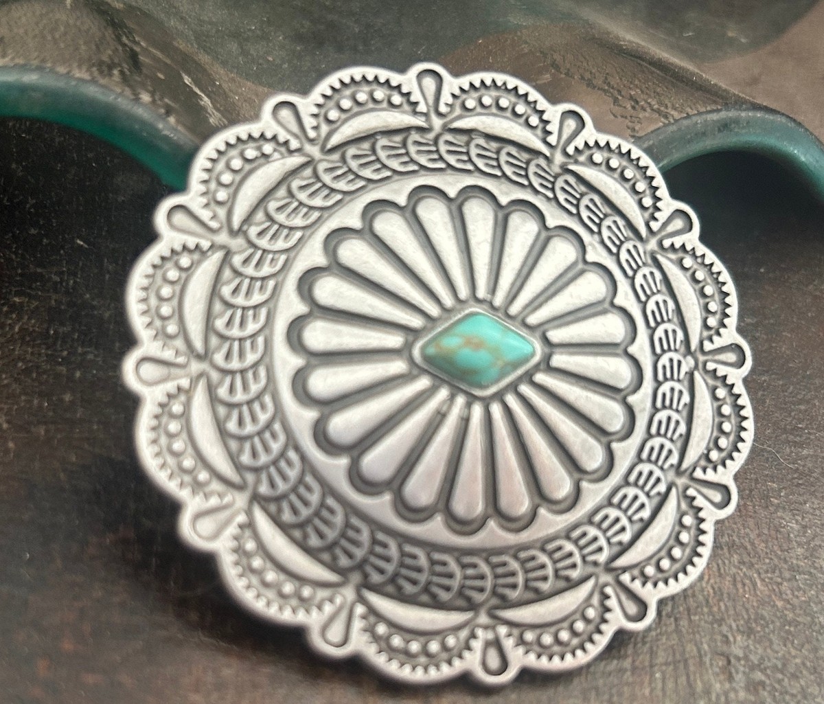 Turquoise Concho Style Belt Buckle - Small Western Design  display picture 1