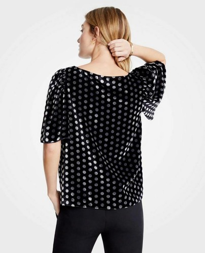Top Ann Taylor Terciopelo Punto Manga Abullonada, Negro, Mezcla Rayón, Talla LP, NUEVO CON ETIQUETAS - Imagen 3 de 9