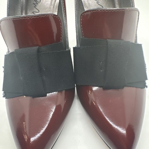 LANVIN Shiny Leather Loafer Pump Heels Burgundy Bow Sz 38 - Picture 7 of 7