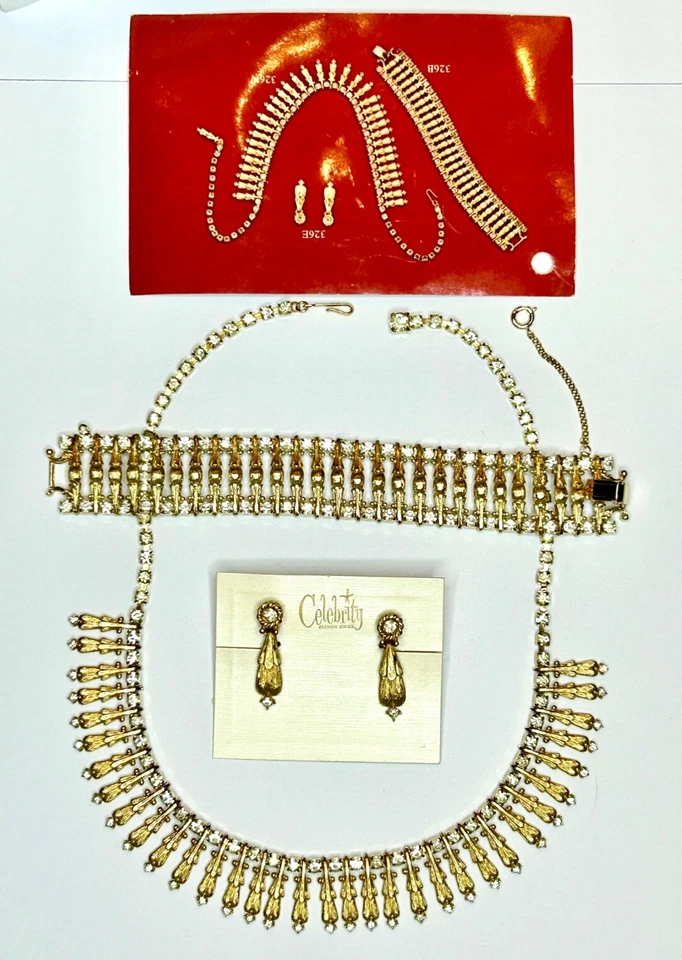 RARE VTG Celebrity Gold Egyptian Cleopatra Fringe Necklace Bracelet Earring Set - Image 2 of 4