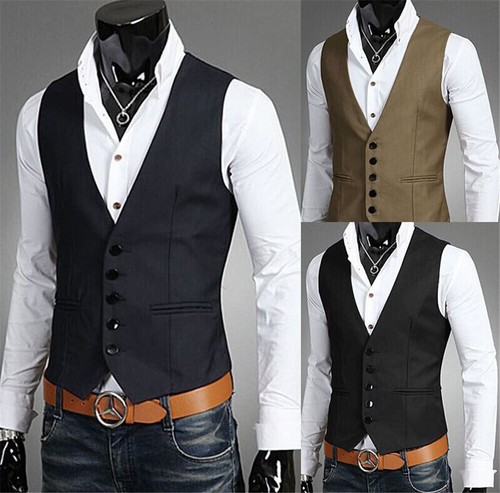 Para Hombre Vestido De Tirantes Chaleco Slim Fit Traje Botones Baile de  graduación Formal Chaleco Chaleco | eBay
