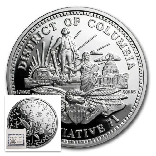 2018 Legalized Weed Pot 1oz .999 Silver * Washington DC * Round w/COA BX3-LGDC02