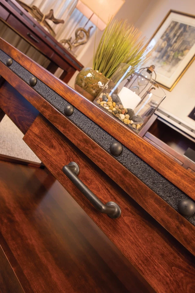 EN STOCK - Juego de 3 mesas rústicas de madera maciza banda de metal sofá con extremo de café Foto 3 de 3