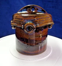 Wall Pocket/Planter Studio Pottery Glazed Handmade Blue Browns Signed