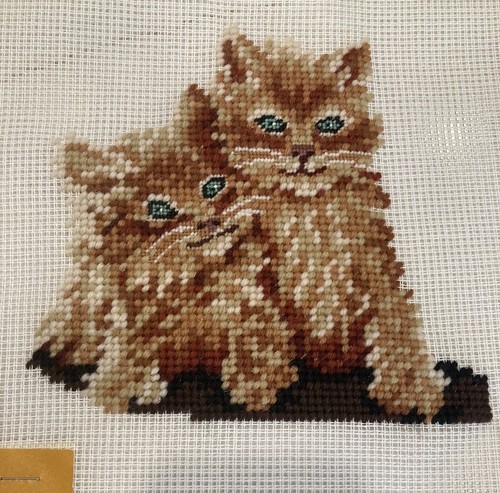 Paragon Needlepoint Canvas Preworked 2 Kittens Cats Orange Tabby Vintage New